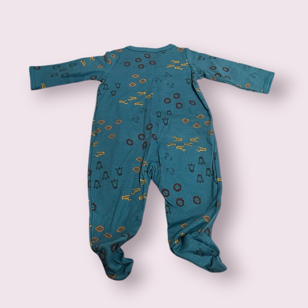 NWT Baby Carter's Teal Button Front Footies With Animal Print Size 3 Months - Picture 8 of 9